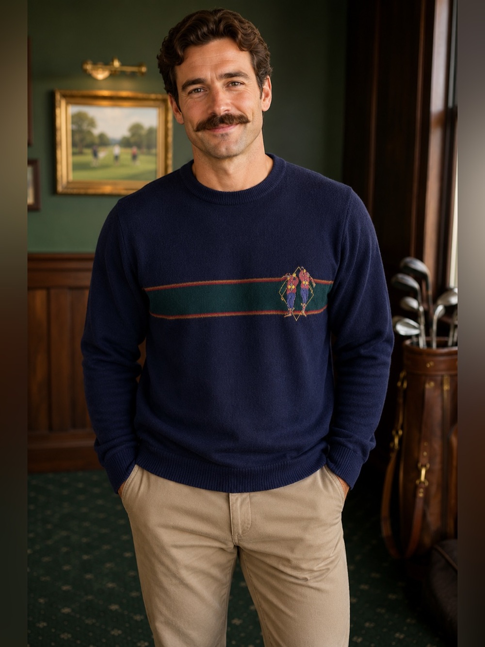 Vintage 90s Embassy Row golf navy blue Row 100% Lambswool Crewneck Sweater
